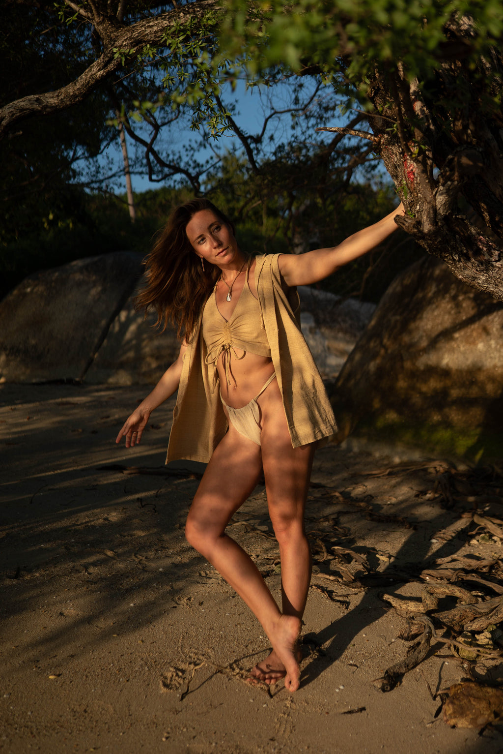 Reversible String Top - Hemp-Cotton -  Beige/White