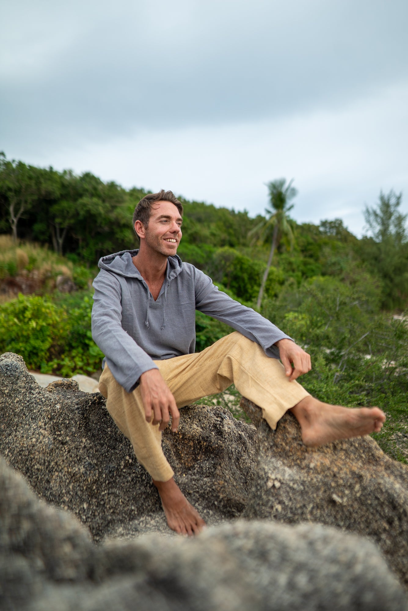 Full Sleeve Top with Hood - Hemp - Stone Gray