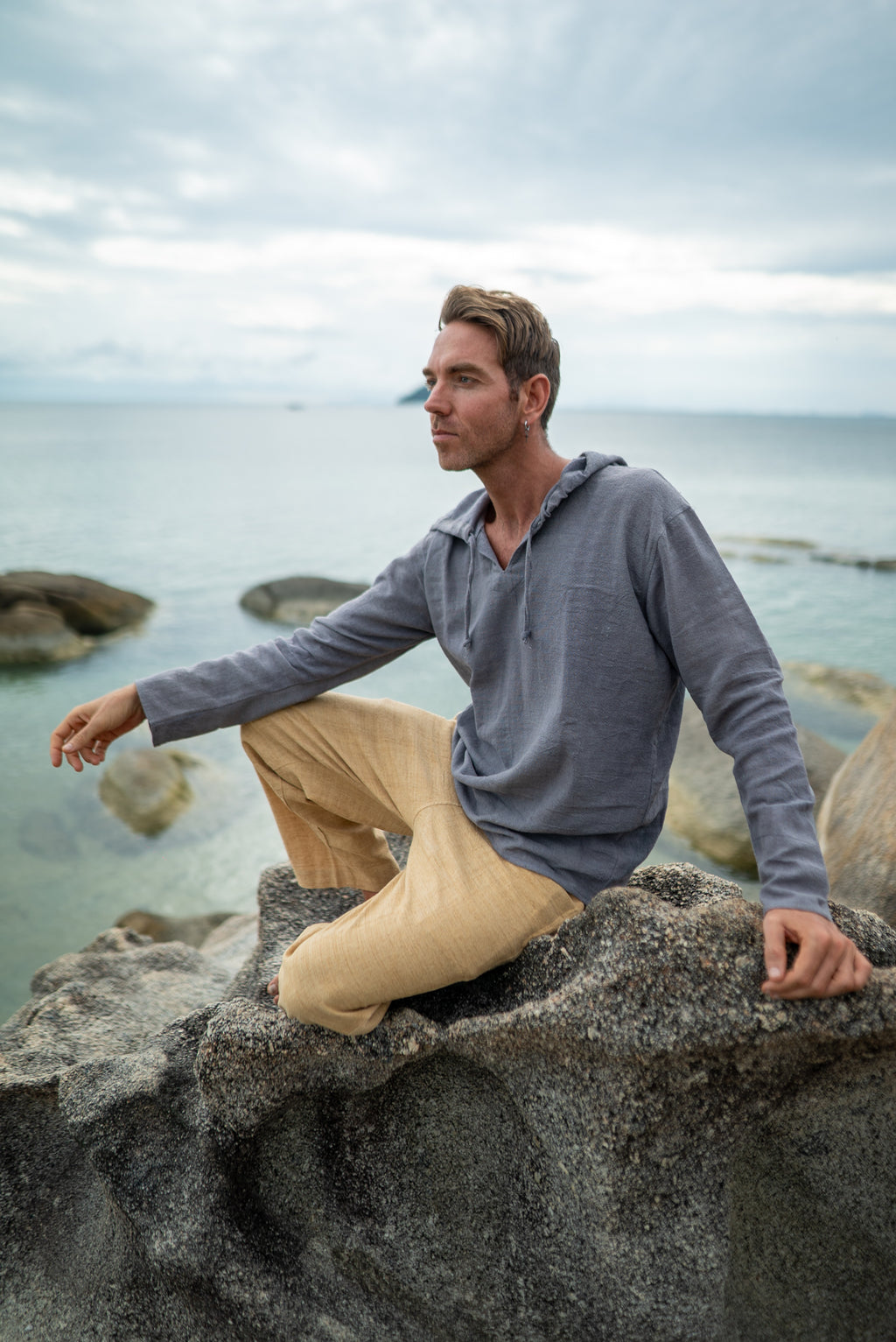 Full Sleeve Top with Hood - Hemp - Stone Gray