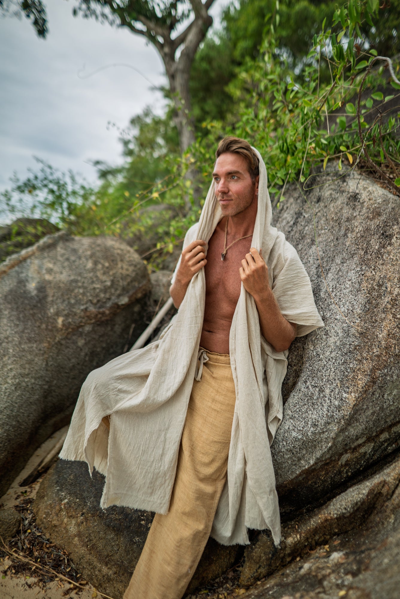 Sage - Open Hooded Cloak - Hemp Cotton