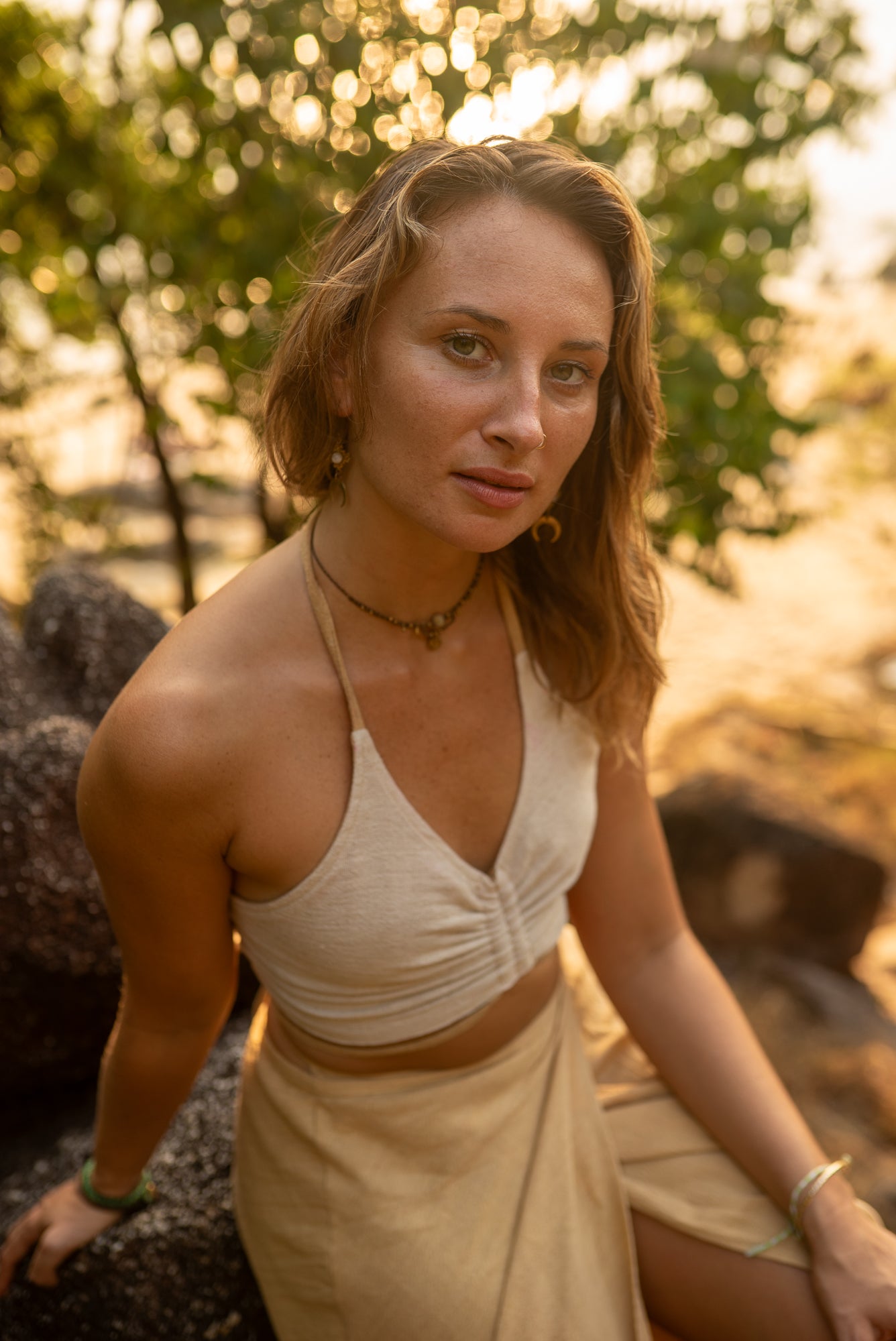 Reversible String Top - Hemp-Cotton -  Beige/White